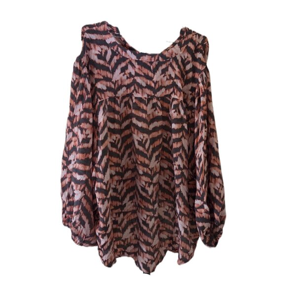 Hope & Harlow Peach Multi Color Wide Sleeve Button Down Blouse - Picture 2 of 2